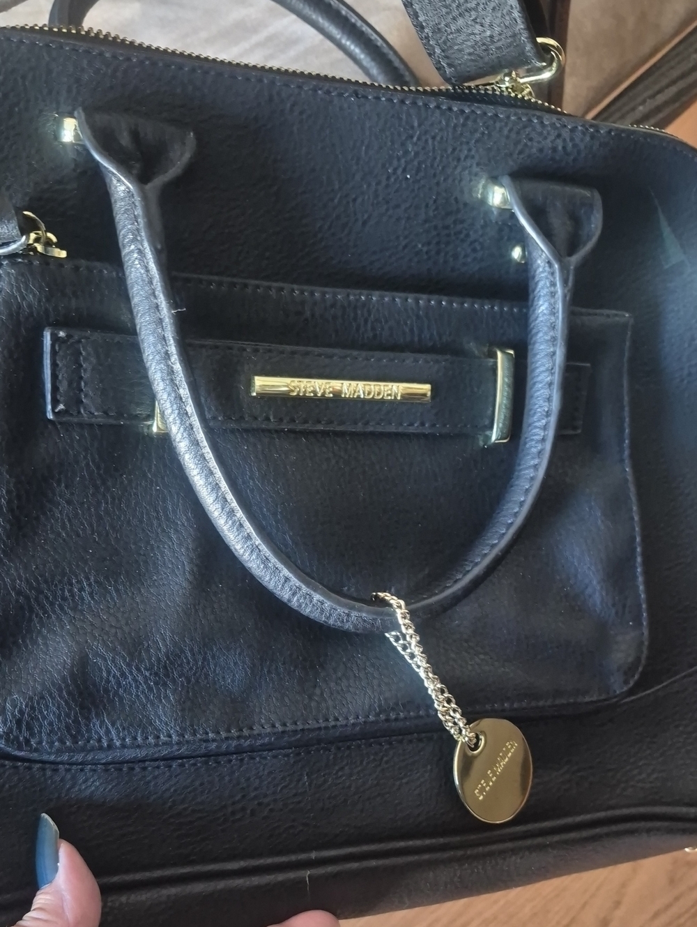 Steve Madden Black Satchel with Gold Accents